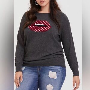 Torrid dark gray knit sweater with red red lip graphic size medium